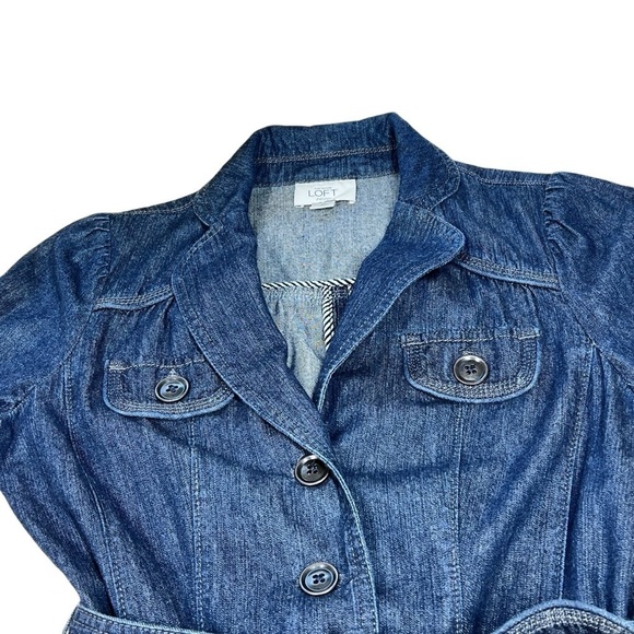 ANN TAYLOR LOFT Dark Denim Jacket Button-up 3/4 Sleeves with Belt Tie Women's SP - Picture 10 of 16